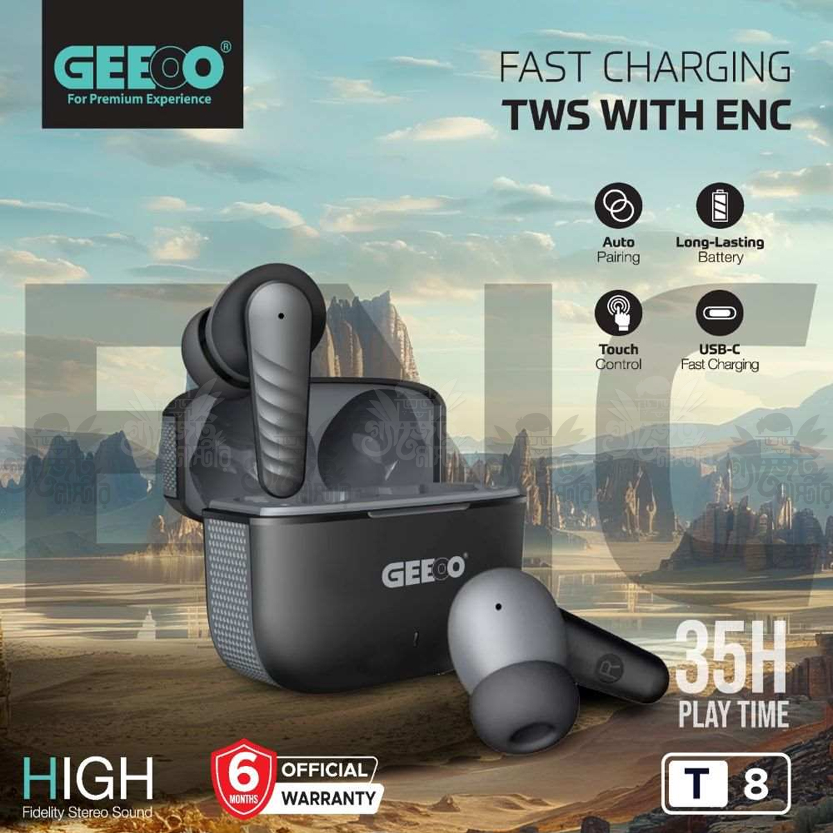 Geeoo T8 Fast Charging TWS with ENC Earbuds