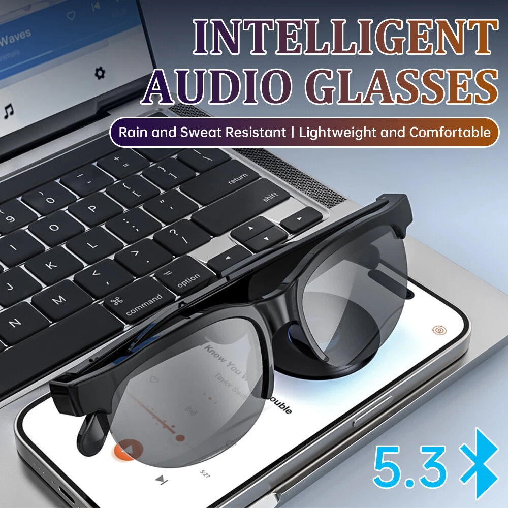 Wireless Bluetooth Headset Glasses with Built-In Mic - Smart Sunglasses for Music and Calls