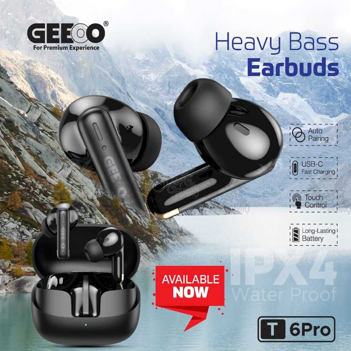 GEEOO T6 Pro Heavy Bass Fast Charging Earbuds