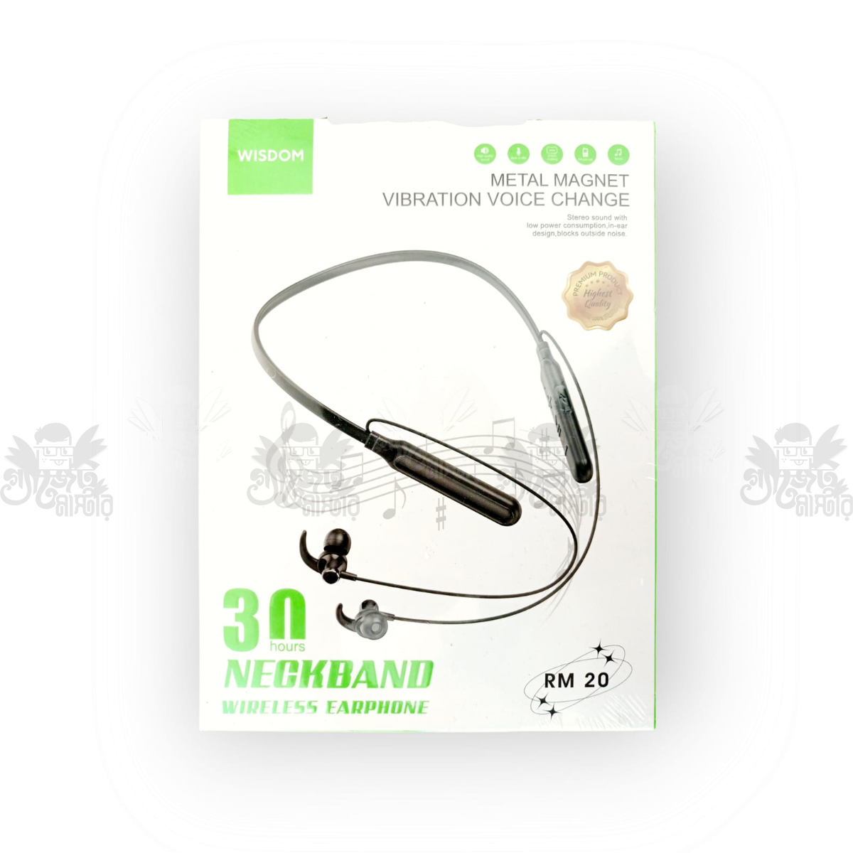 Wisdom RM-20 Neckband Bluetooth Headset with 30H charging Backup