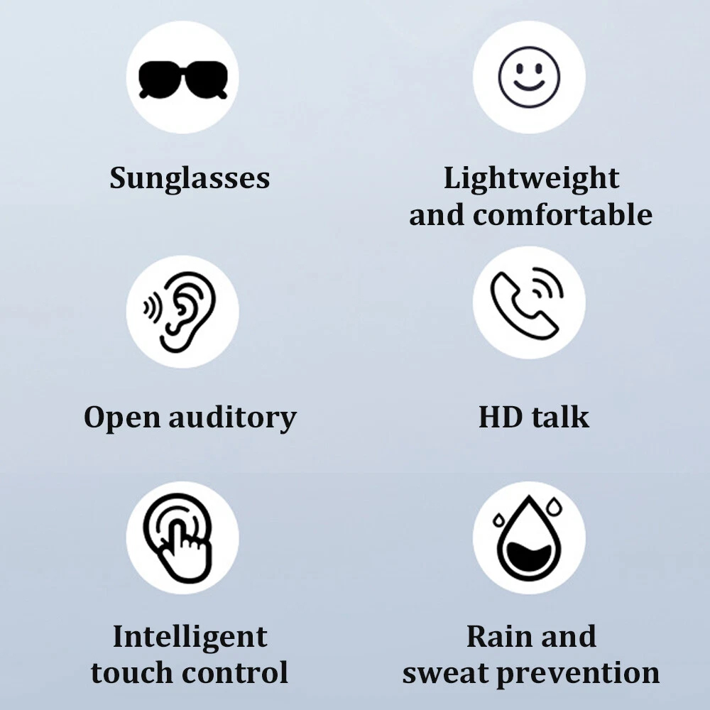 Wireless Bluetooth Headset Glasses with Built-In Mic - Smart Sunglasses for Music and Calls