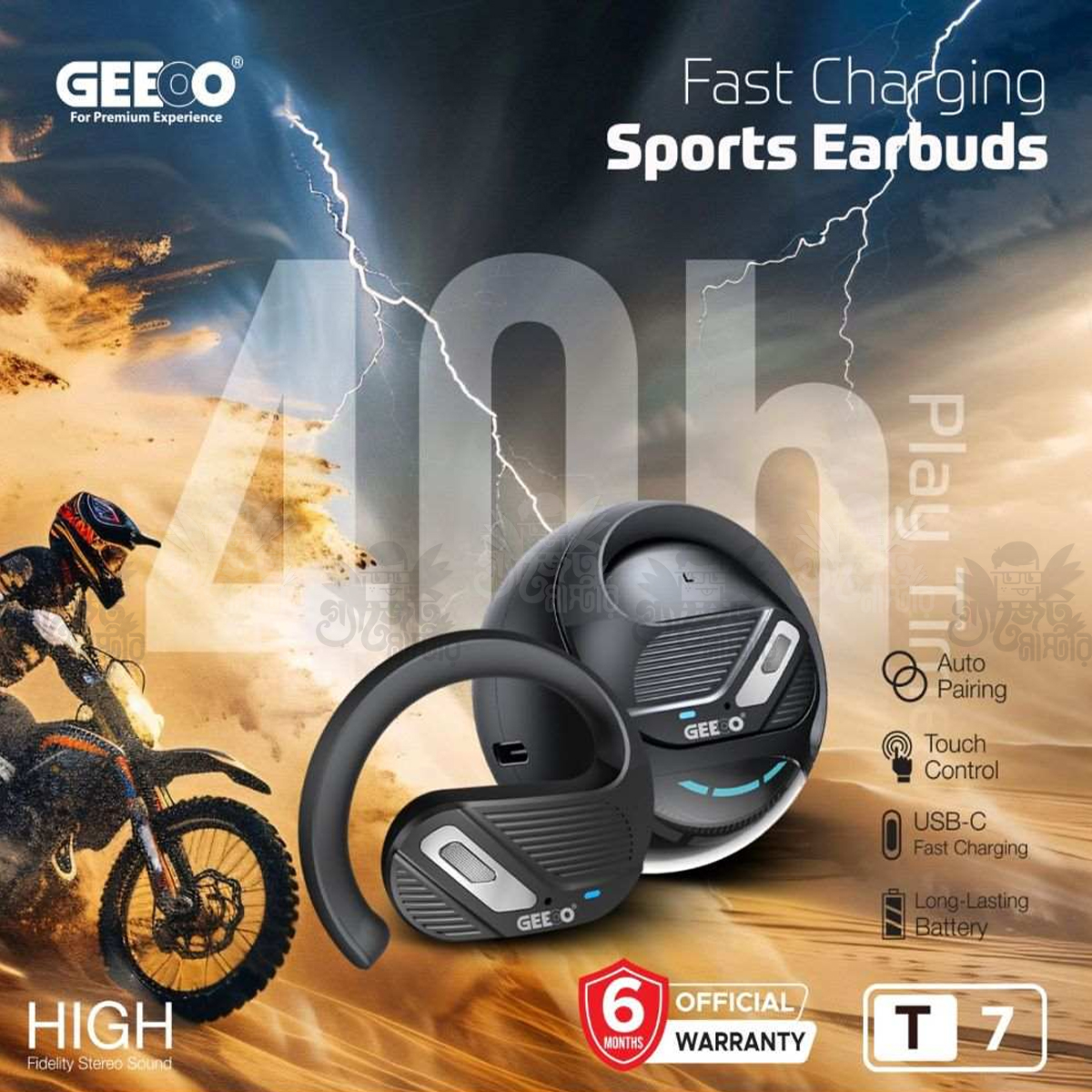 GEEOO T7 Fast Charging Sports Earbuds
