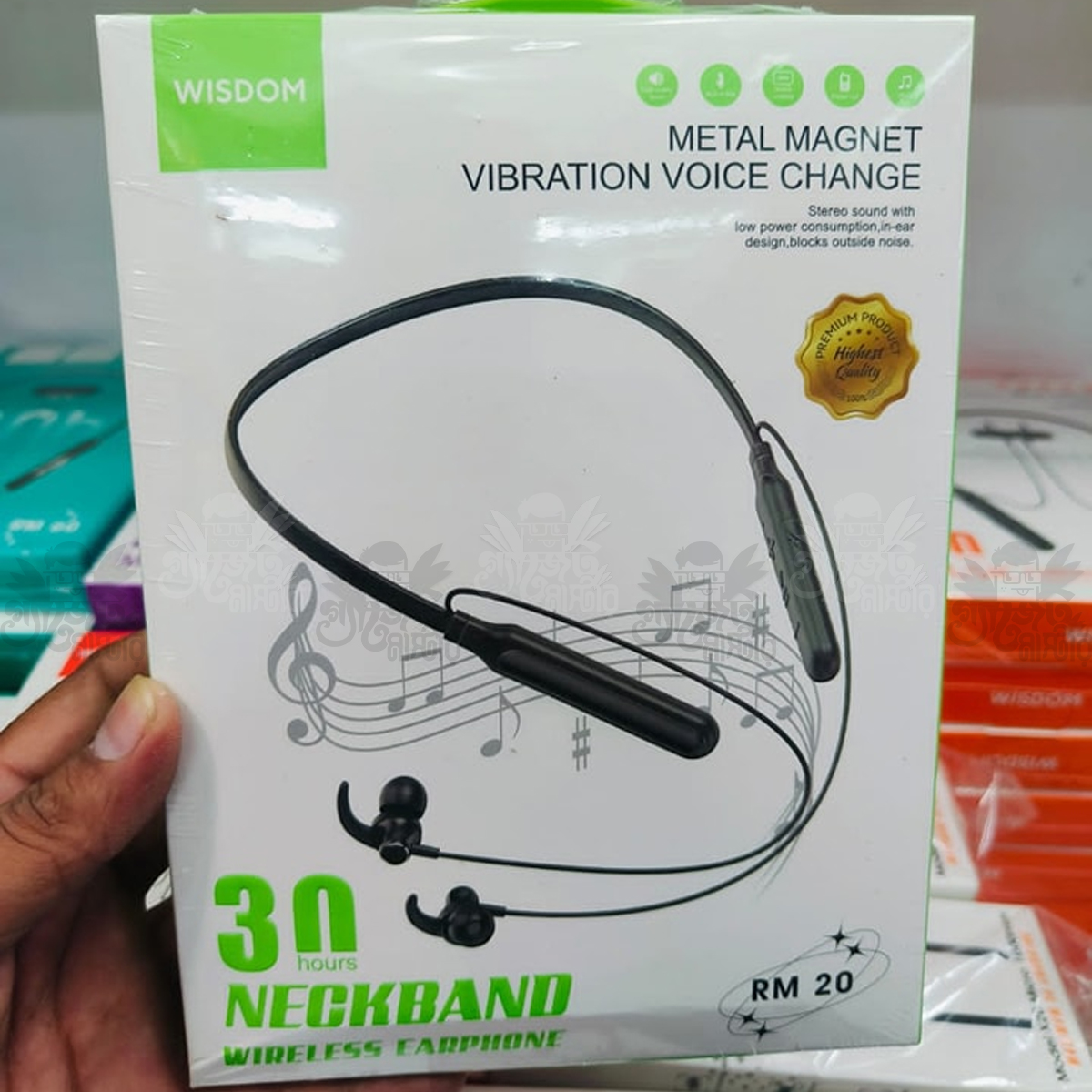 Wisdom RM-20 Neckband Bluetooth Headset with 30H charging Backup