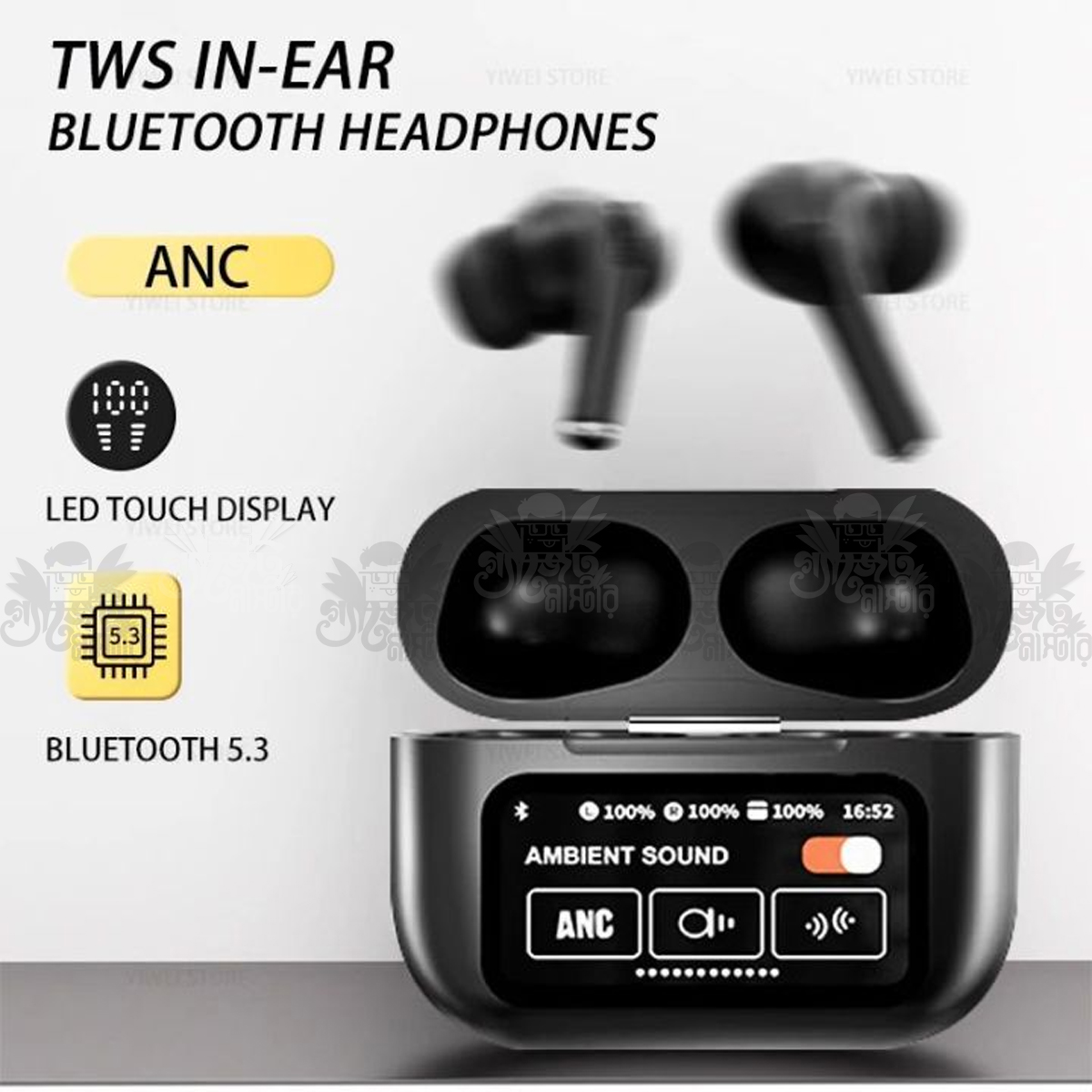 AirPods A9 Pro 2024 Earbuds Black ANC ENC with LED Touch Screen