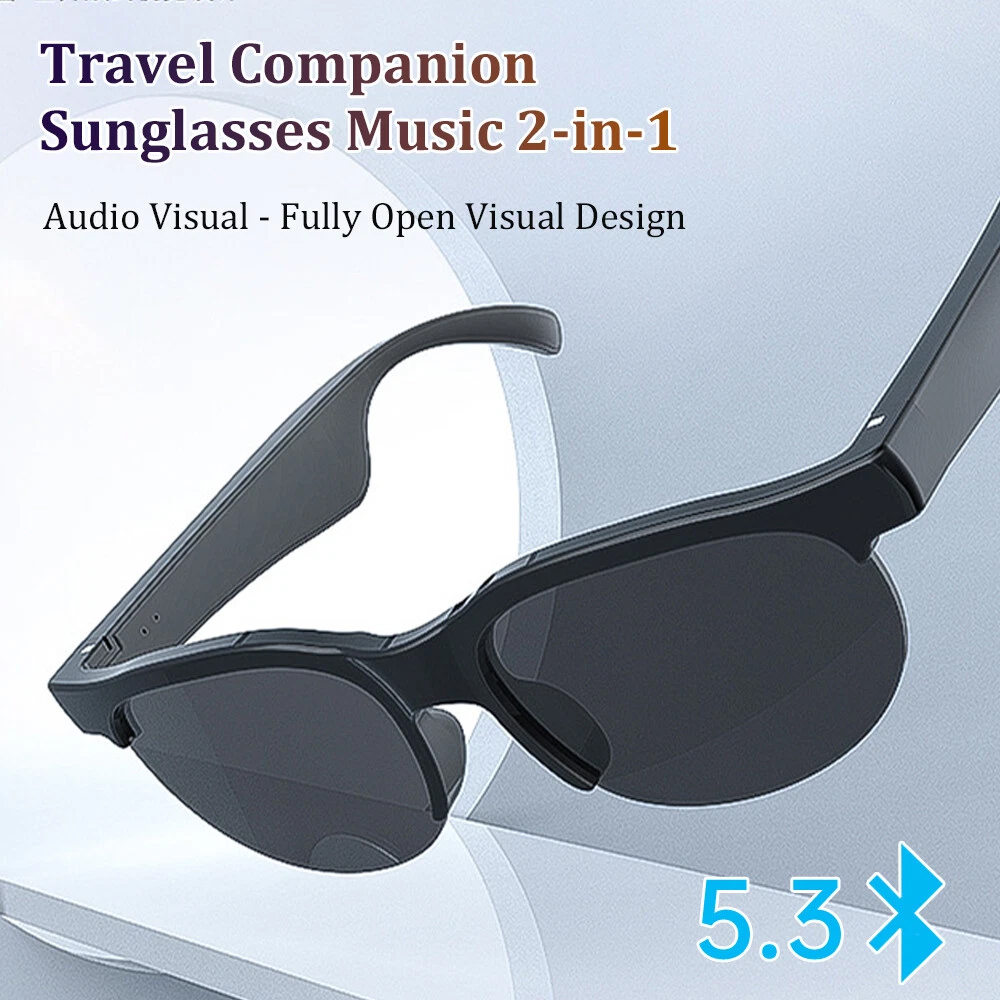 Wireless Bluetooth Headset Glasses with Built-In Mic - Smart Sunglasses for Music and Calls