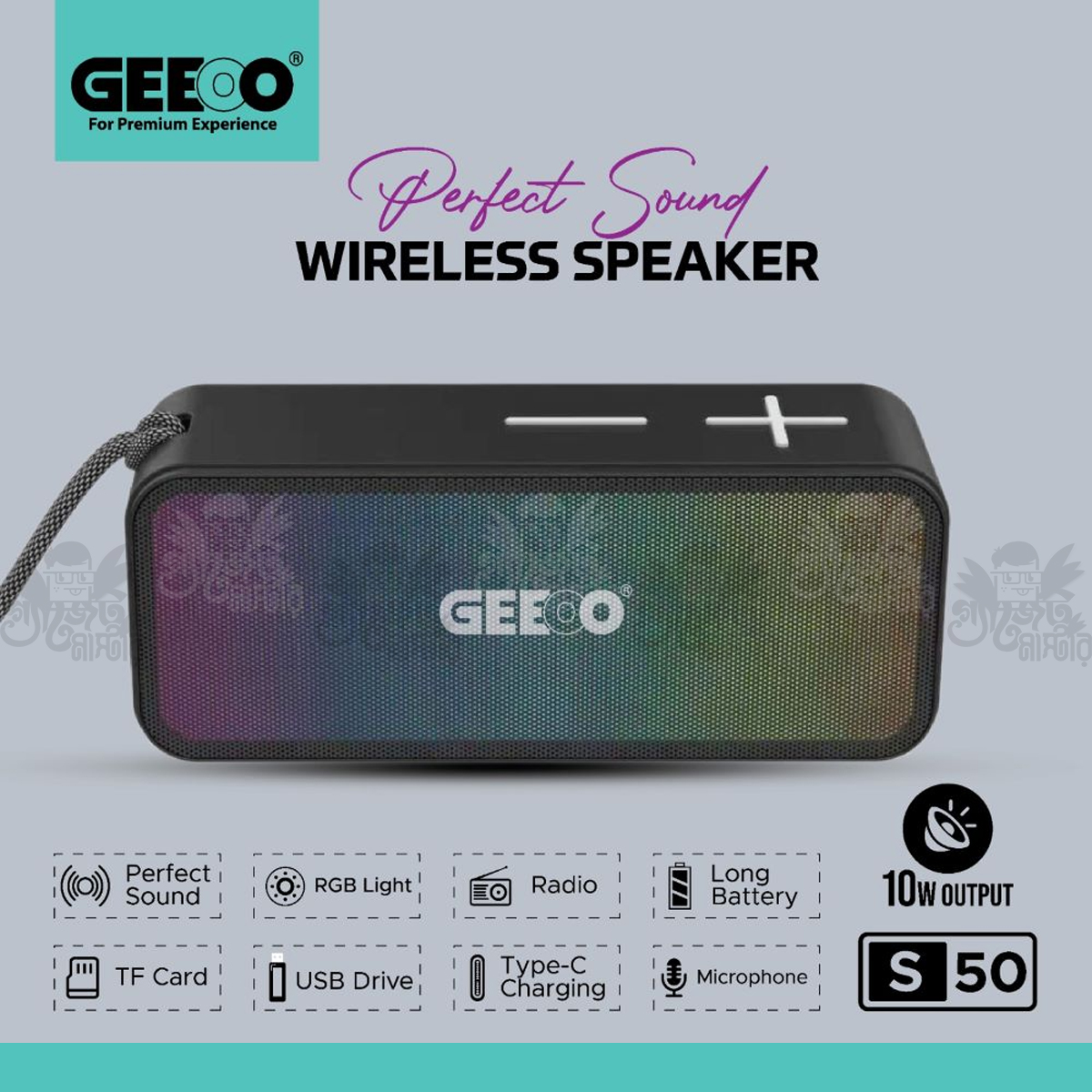 Geeoo S50 10 Watt Perfect Sound RGB Wireless Speaker