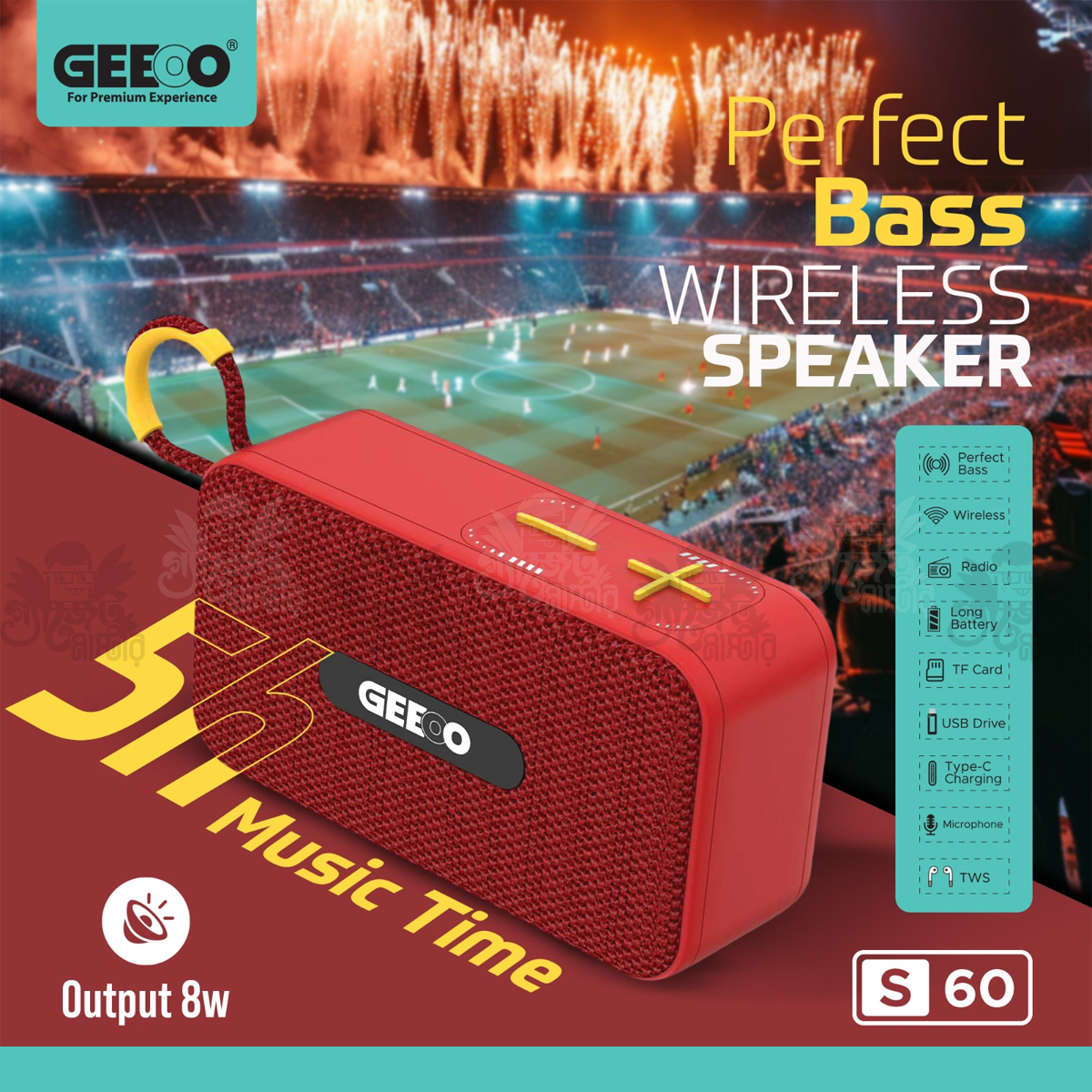 Geeoo S60 8 Watt Perfect Bass Wireless Speaker